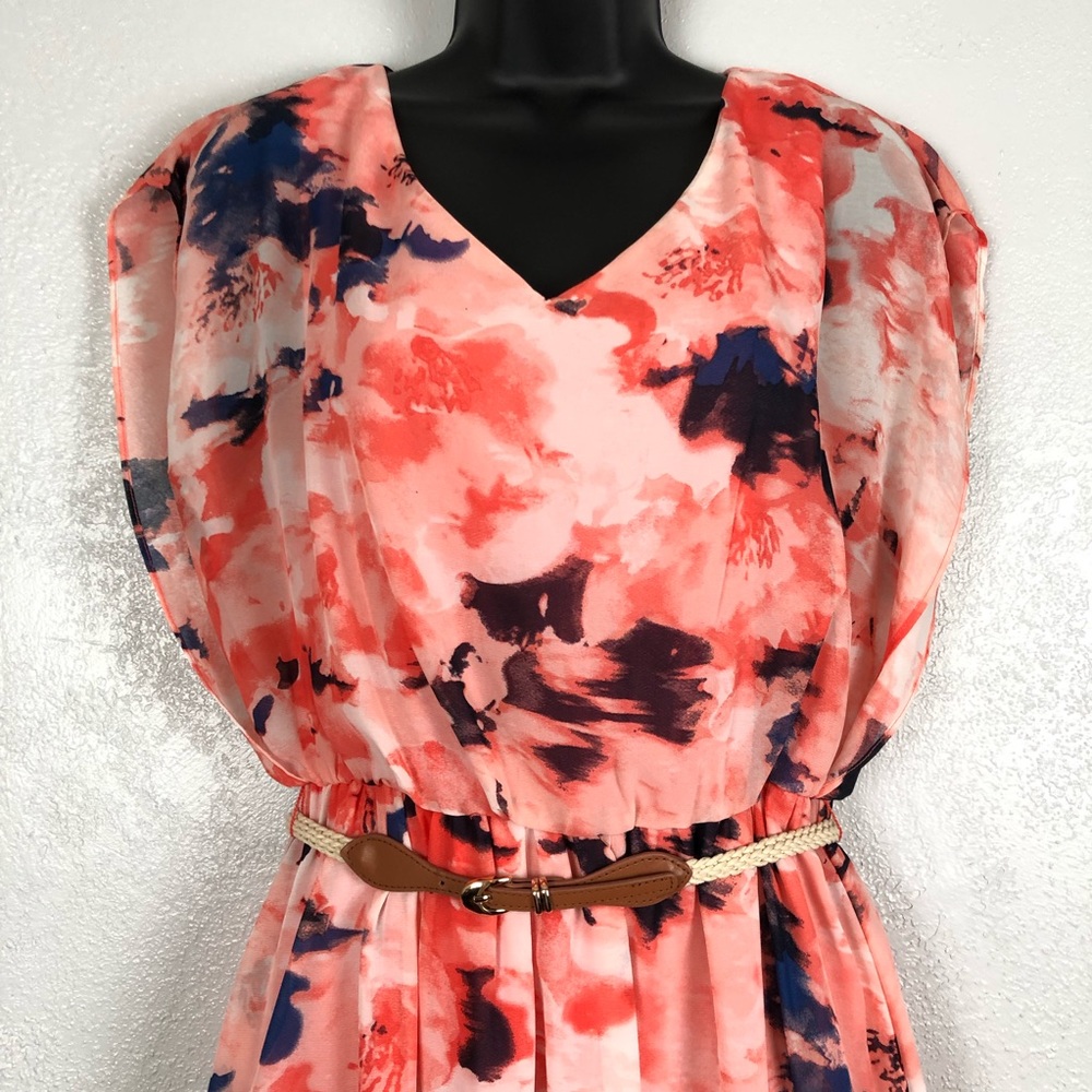 IZ BYER coral floral splatter dress rope belt Sz M - Picture 2 of 15